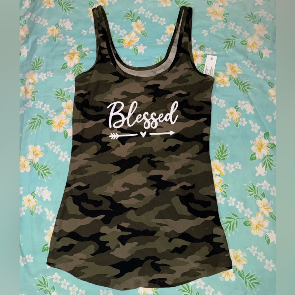 Camo Tank Top with 'Blessed' Print